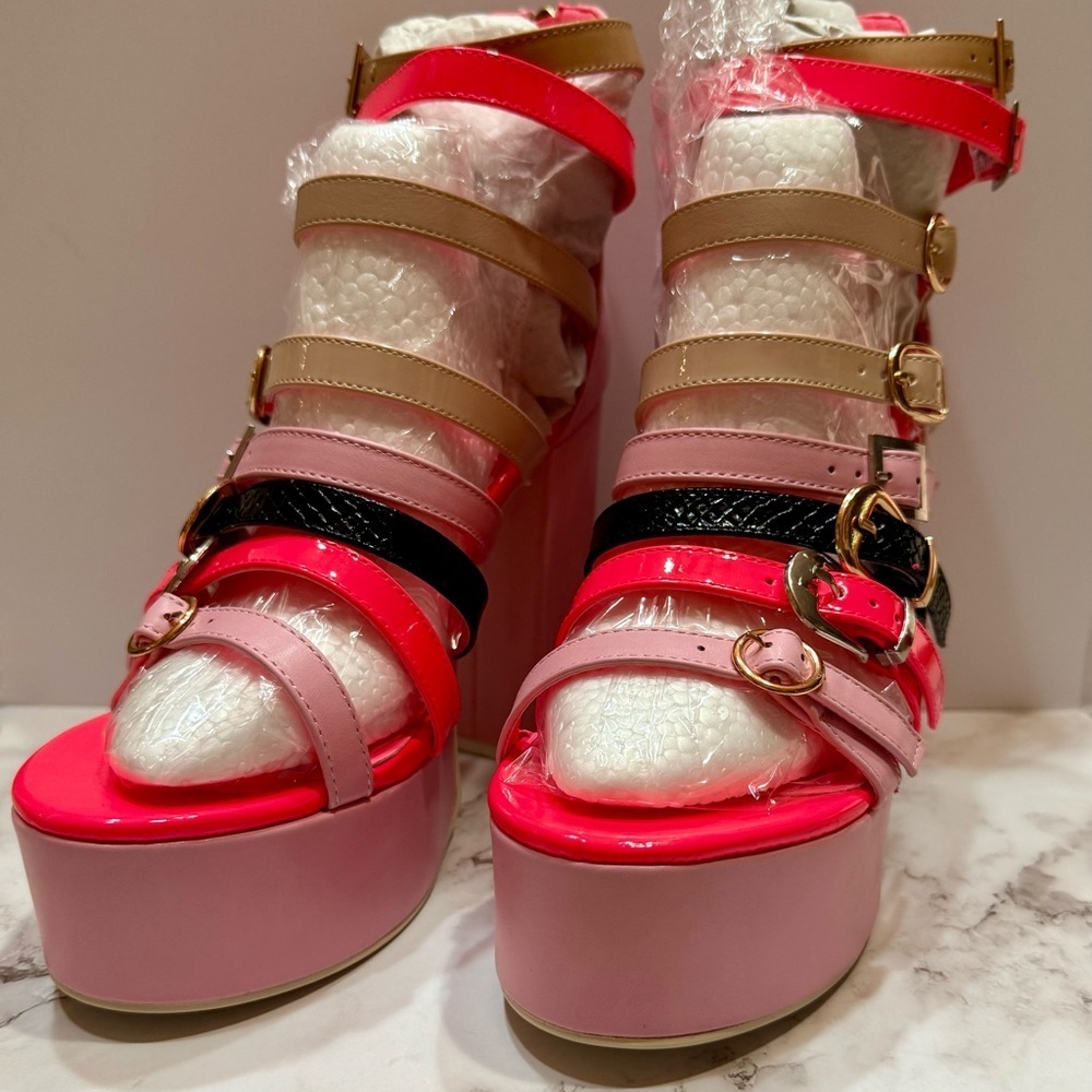 💕 Cape Robbin Pink Tan Platform Sandals Women’s Size 7.5 NWT Chunky Heels - Picture 2 of 6